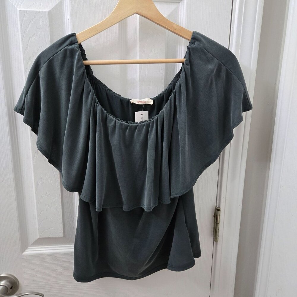 Hummingbird Tamalia Cupro Off-The-Shoulder Knit Top Womens Large‎ Green Summer